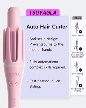 TSUYAGLA Automatic Curling Iron in use with beautiful curls