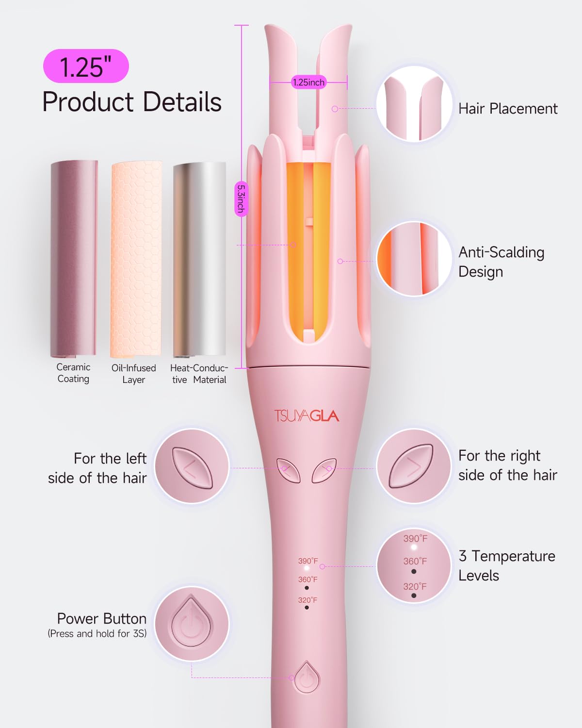 TSUYAGLA Automatic Curling Iron packaging with product details