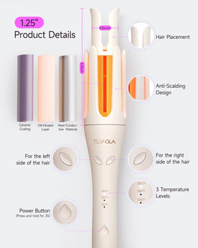 TSUYAGLA Automatic Hair Curler close-up of control buttons