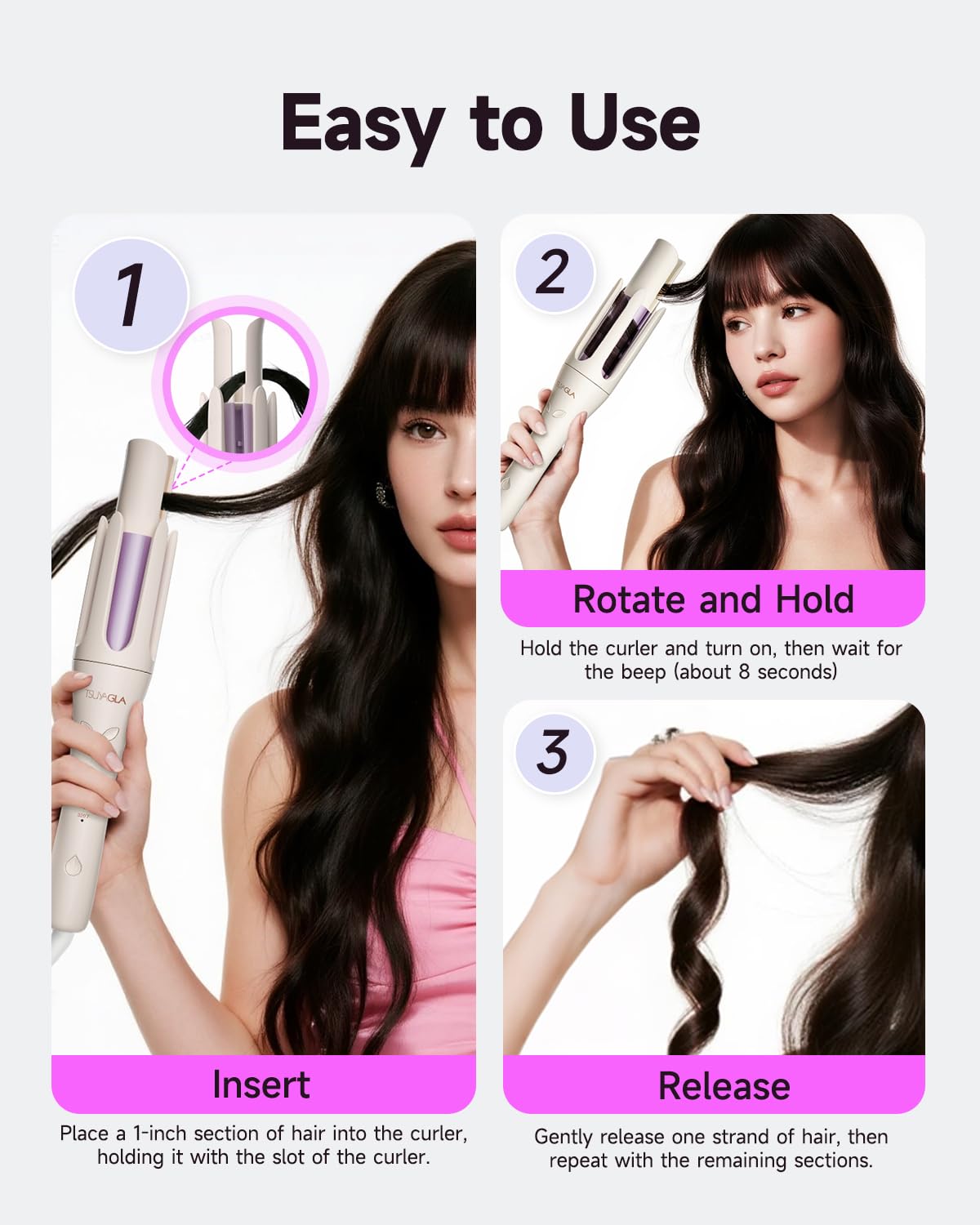 TSUYAGLA Automatic Hair Curler demonstrating anti-tangle feature