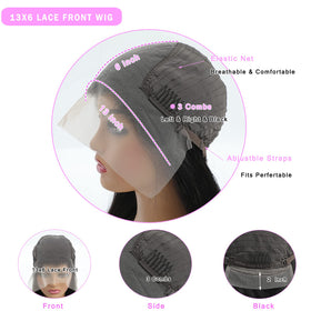 TTSMINS 13x6 Lace Front Wig 24 Inch Straight back view