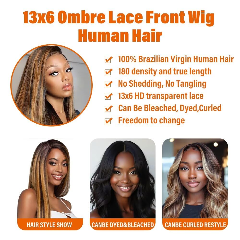 TTSMINS 20 Inch Ombre Lace Front Wig close-up of hairline