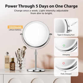 tubbede Double-Sided Makeup Mirror showing warm light mode