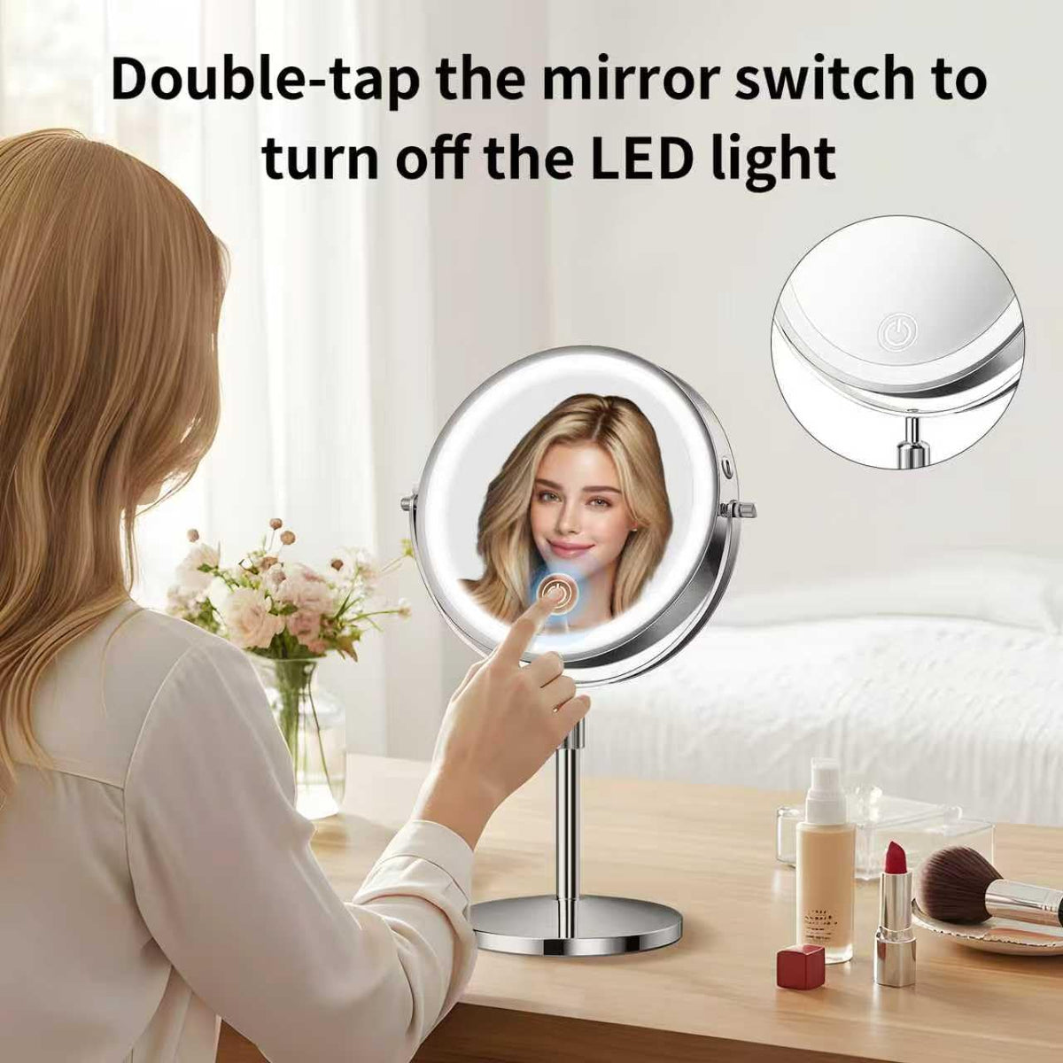 tubbede Double-Sided Makeup Mirror with USB charging cable