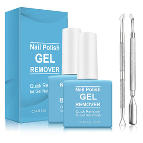 Tudiqe Gel Nail Polish Remover 2 Pack with Cuticle Pusher and Nail Scraper