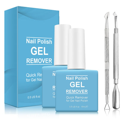 Tudiqe Gel Nail Polish Remover 2 Pack with Cuticle Pusher and Nail Scraper