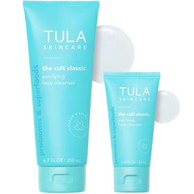 TULA Purifying Face Cleanser Duo front view with packaging