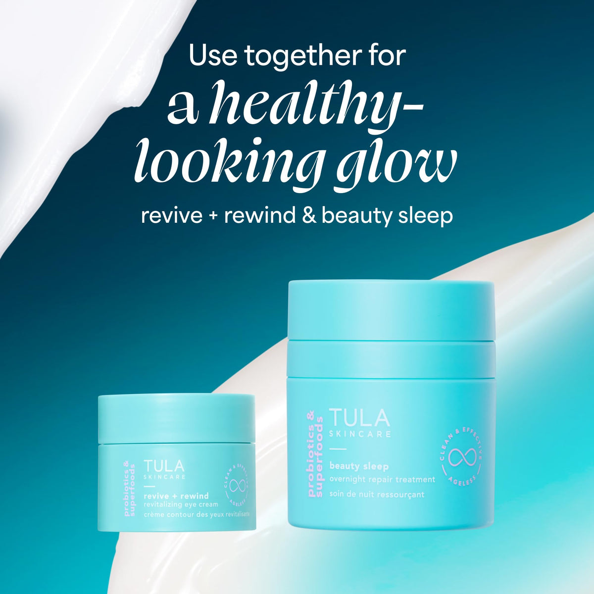 TULA Revive & Rewind Eye Cream with other skincare products