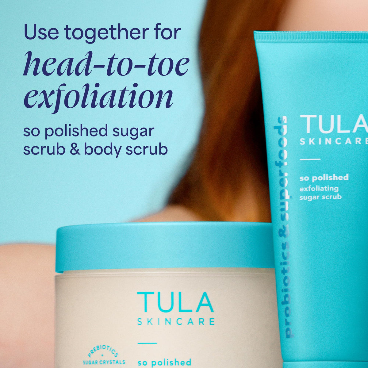 TULA So Polished Exfoliating Sugar Scrub 110g on vanity