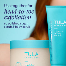 TULA So Polished Exfoliating Sugar Scrub 110g on vanity