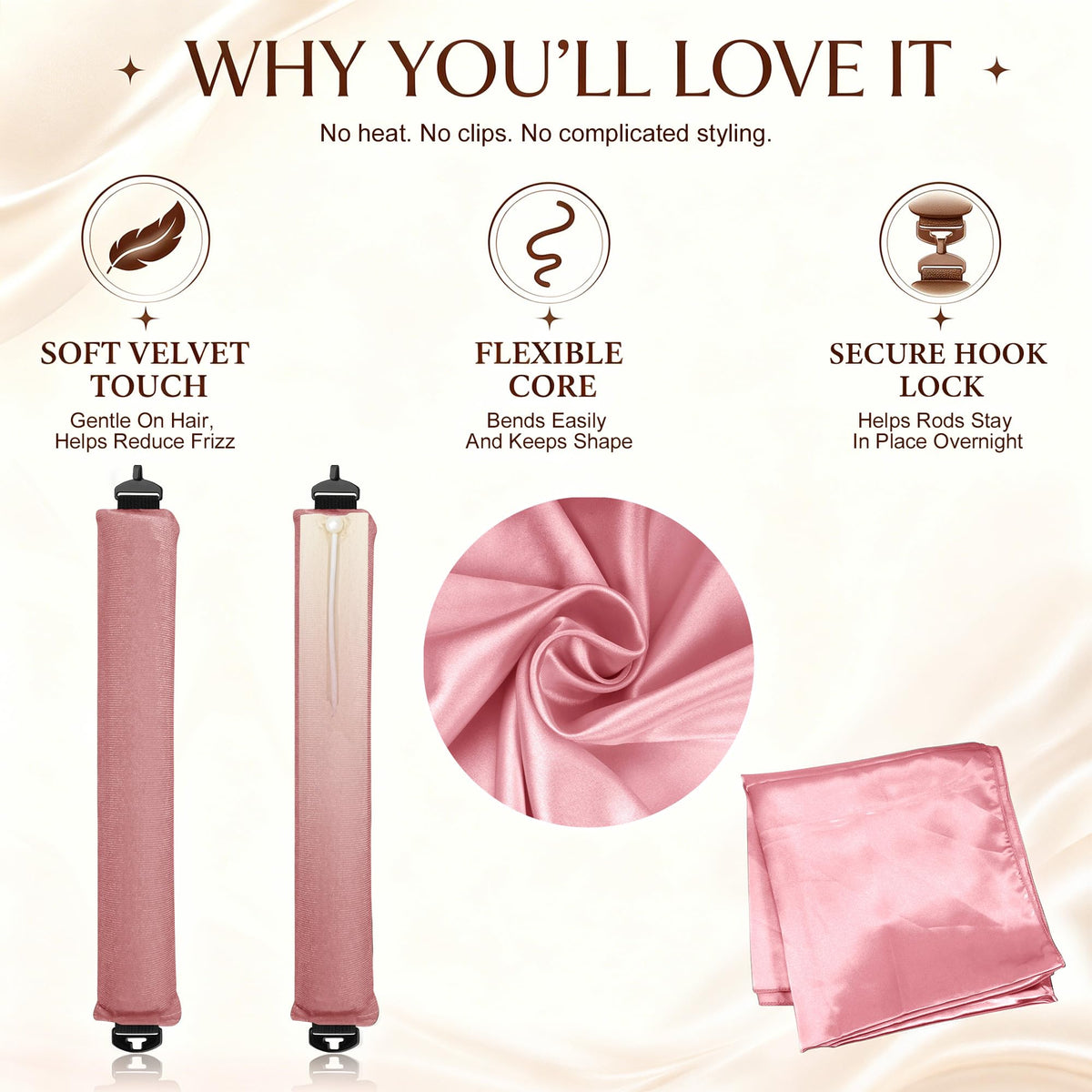TULOBI heatless curling rods displayed in breathable mesh storage bag