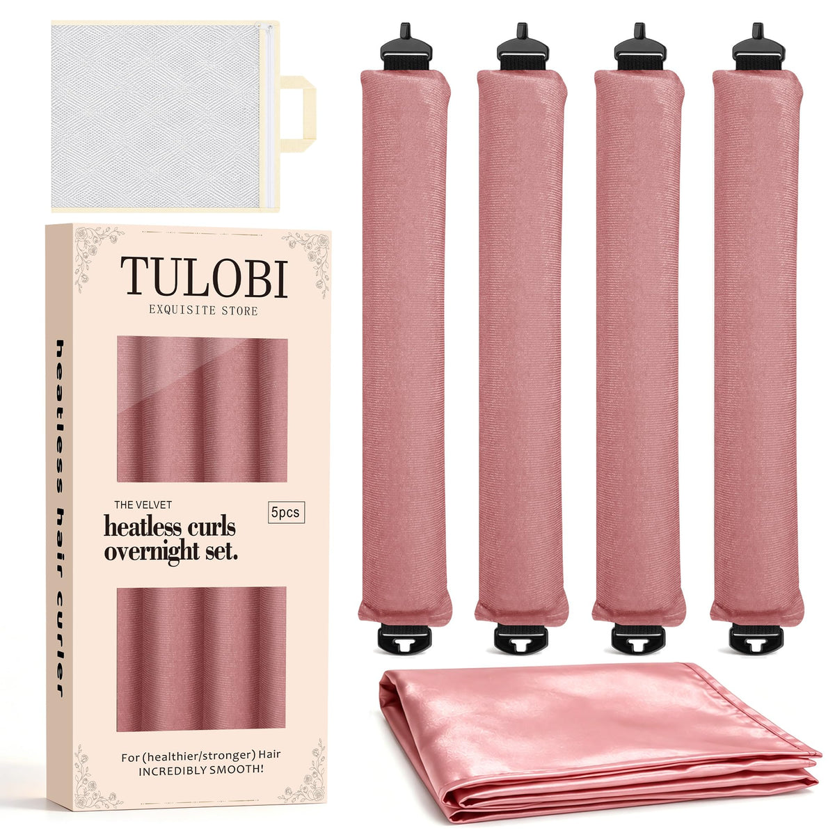 TULOBI heatless curls overnight set with jumbo velvet curling rods and satin scarf