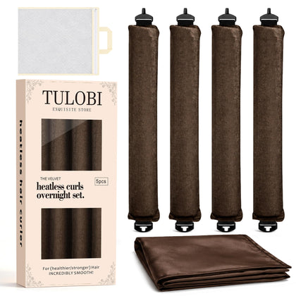 TULOBI Heatless Curls Overnight set with jumbo velvet curling rods and satin scarf