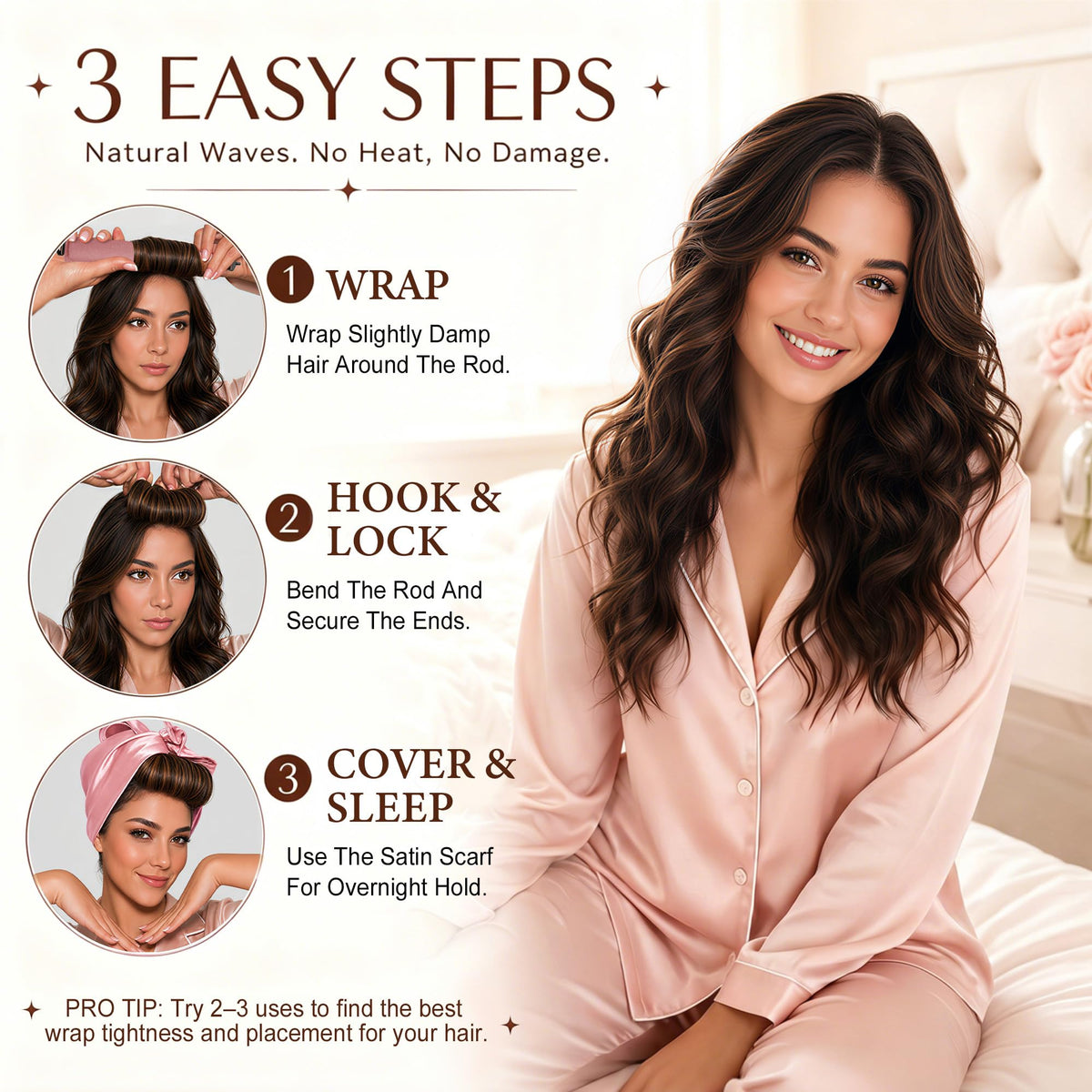 TULOBI satin scarf for securing hair while using curling rods