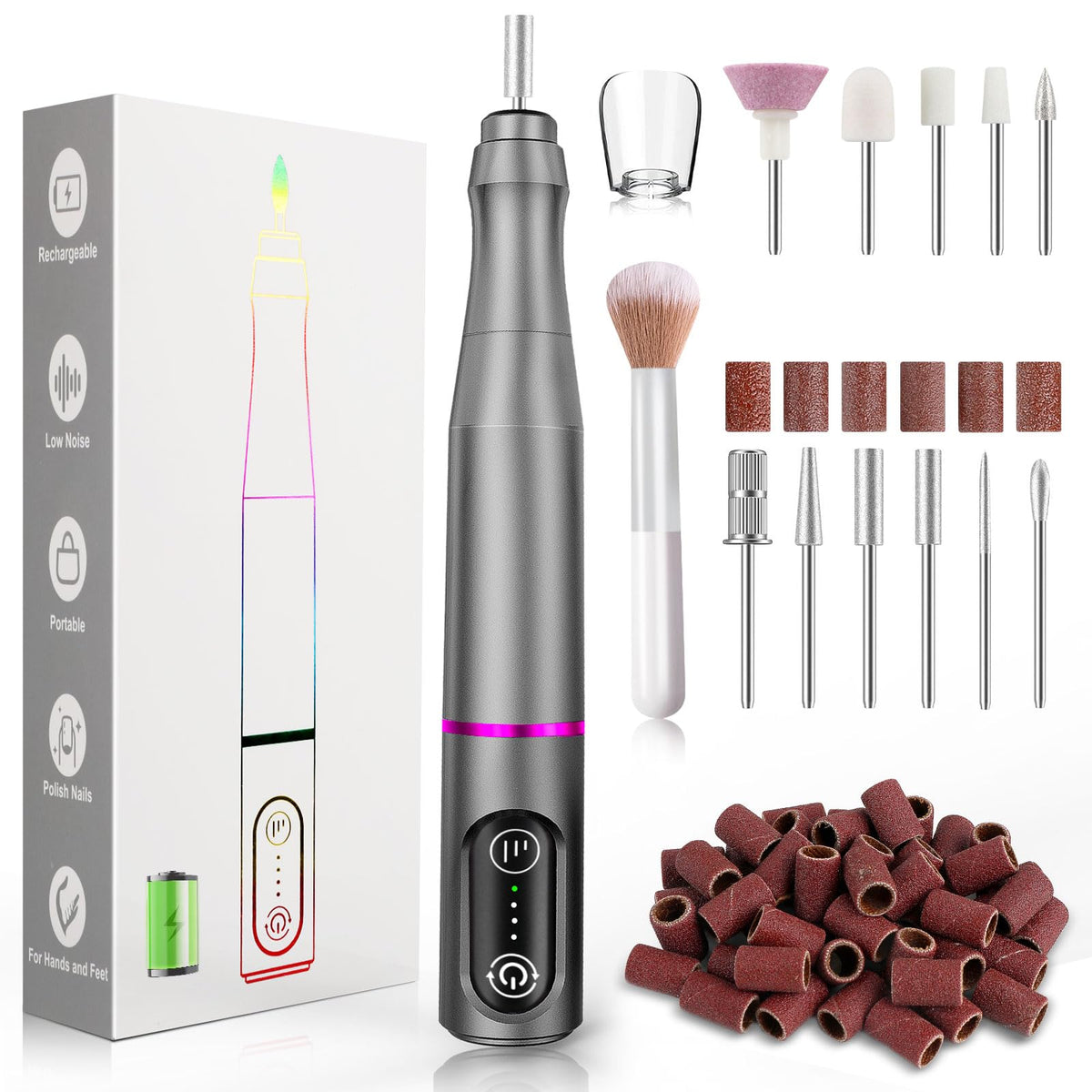 TUOBEO Cordless Nail Drill Electric Nail File Kit front view