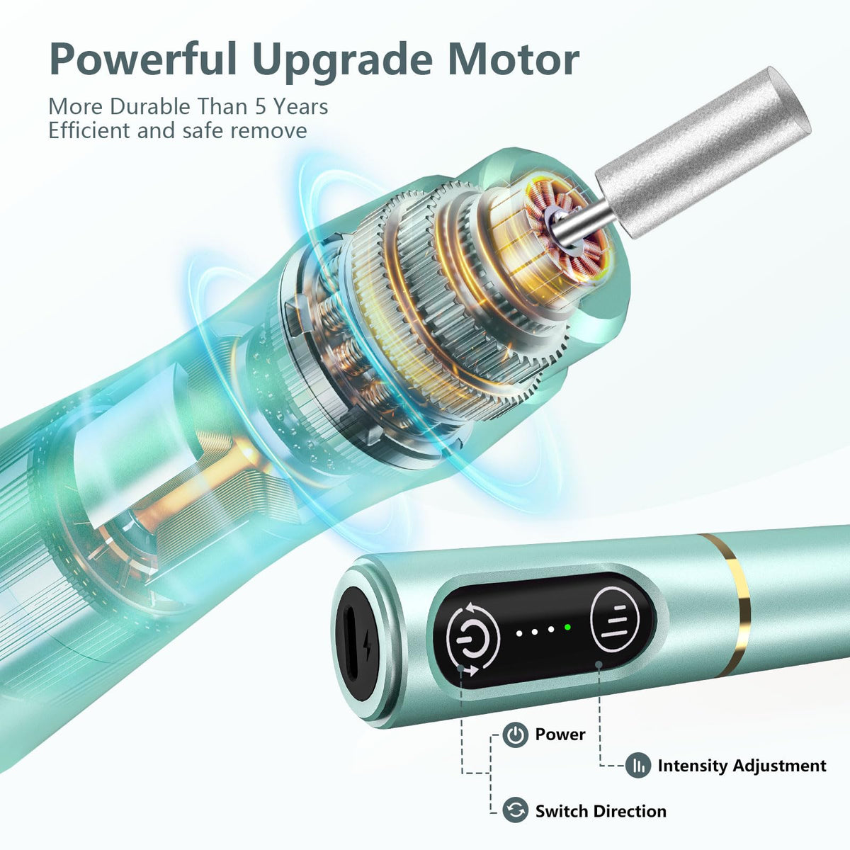 TUOBEO Cordless Nail Drill in use on acrylic nails