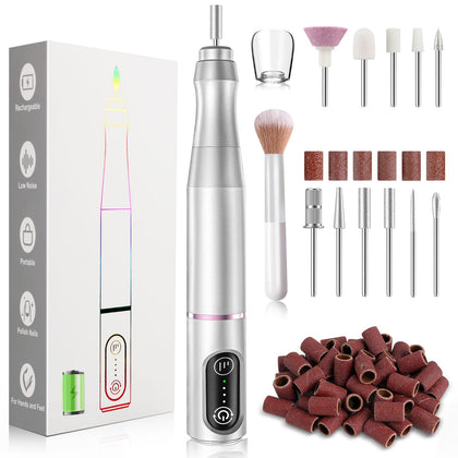 TUOBEO cordless nail drill kit front view with attachments