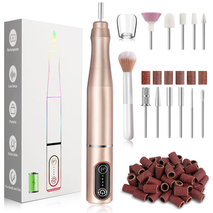TUOBEO Cordless Nail Drill Kit front view with attachments