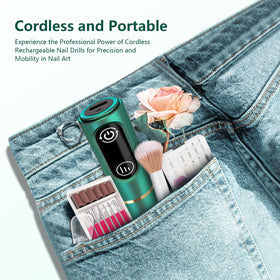 TUOBEO Cordless Nail Drill showing battery life indicator
