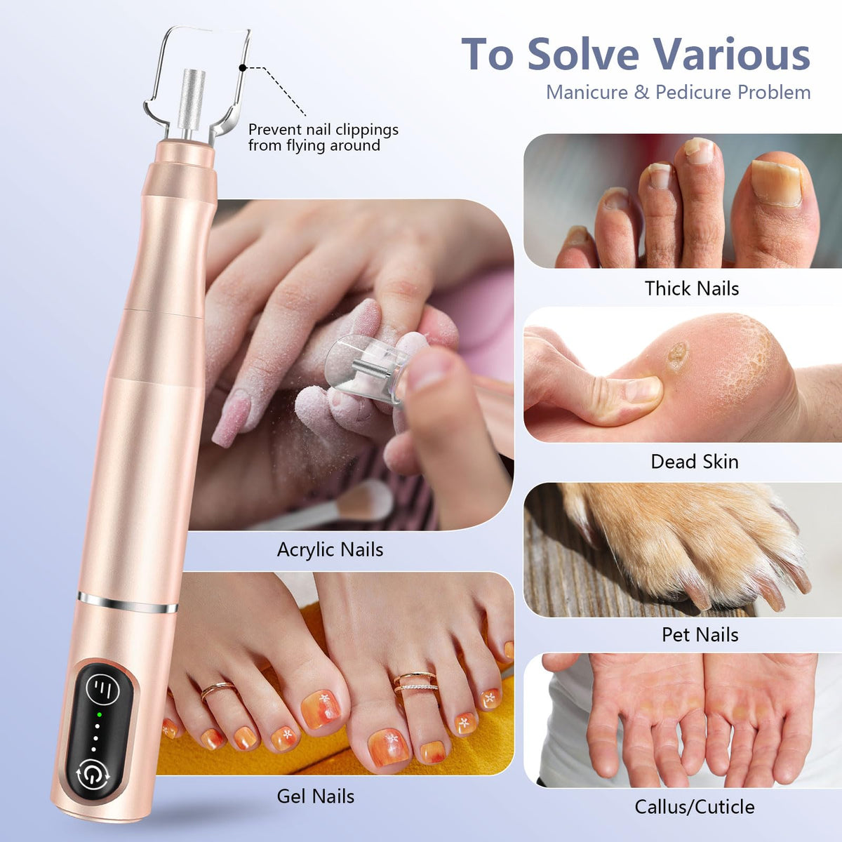 TUOBEO Cordless Nail Drill showing speed control settings
