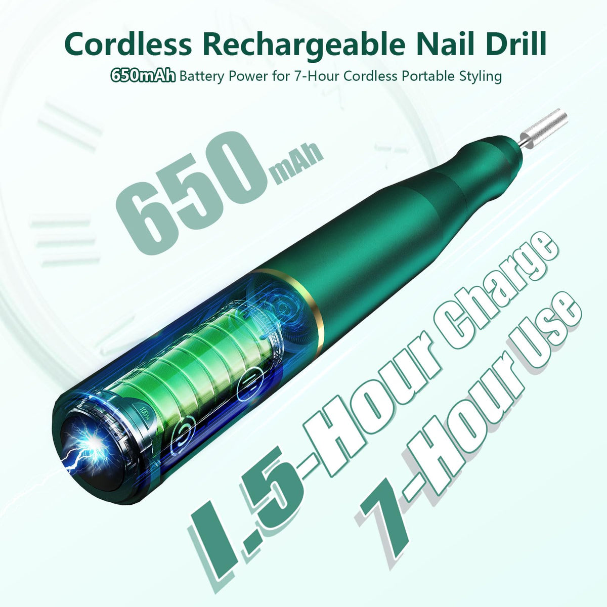 TUOBEO Cordless Nail Drill side view showing speed control