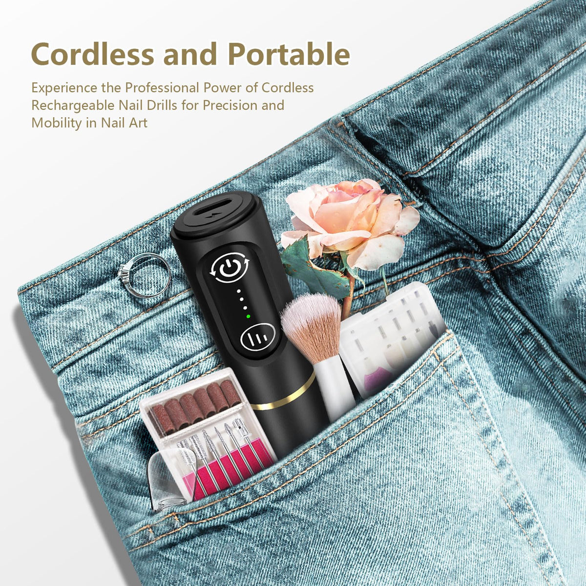 TUOBEO nail drill in use on acrylic nails