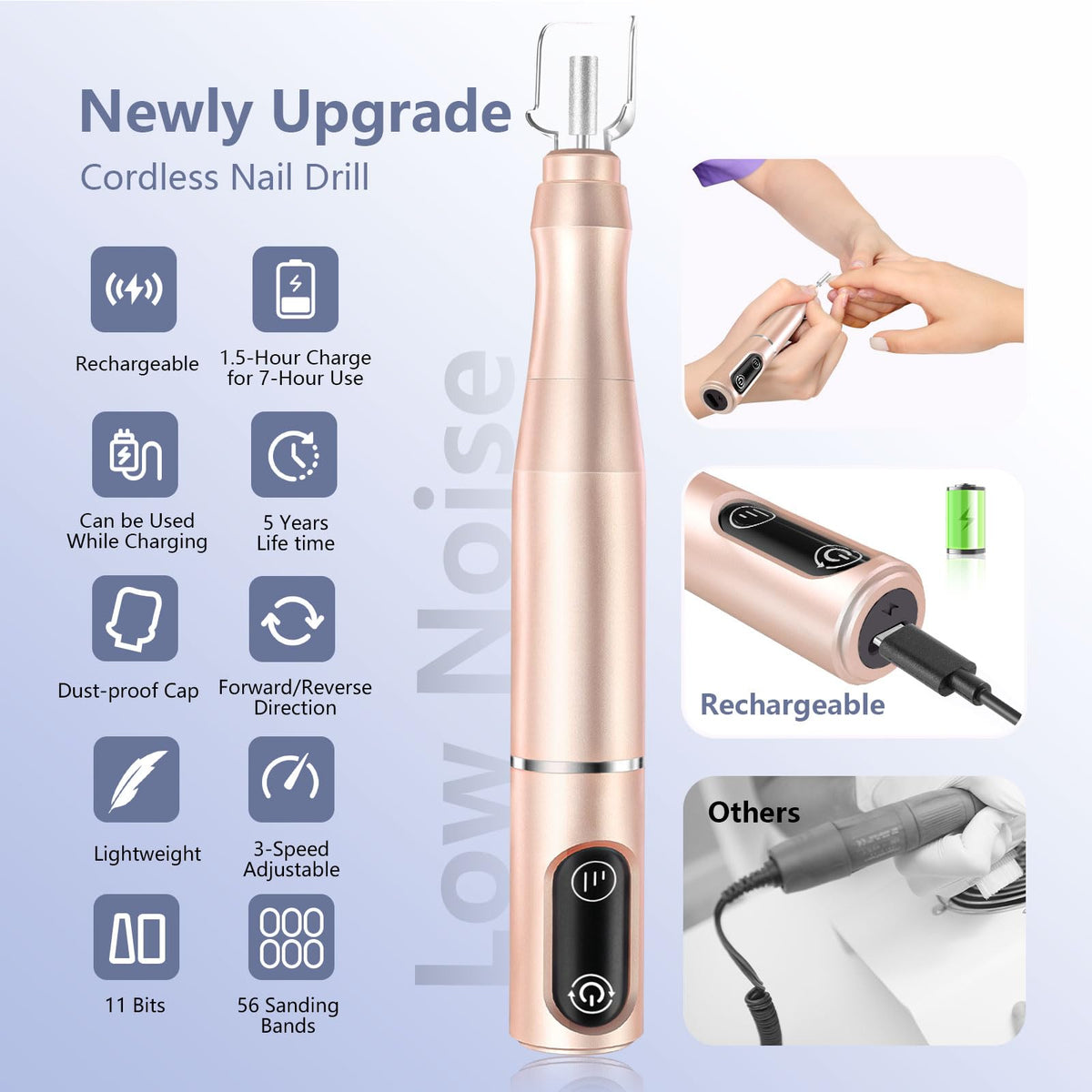 TUOBEO nail drill in use on natural nails