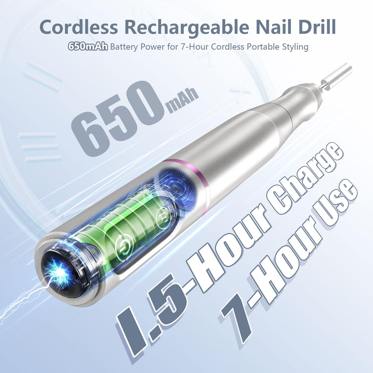 TUOBEO nail drill kit showing drill bits and sanding bands