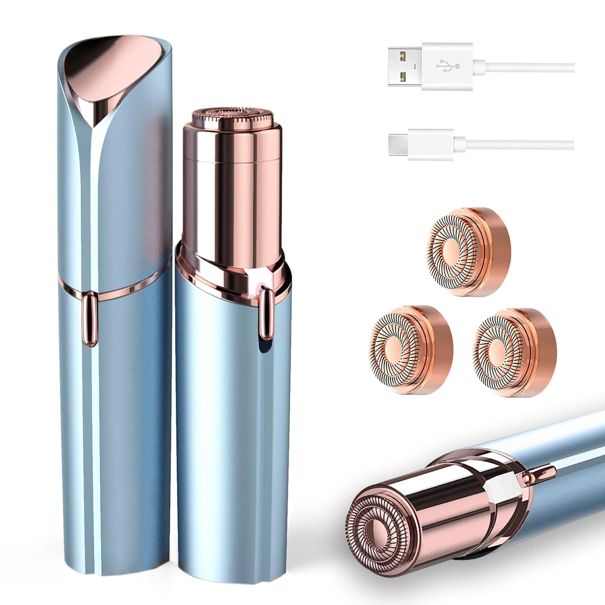 tuokiy Facial Hair Removal for Women front view with USB charging cable