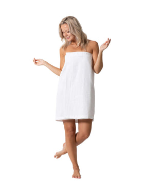 Turkish Linen Women's Waffle Spa Body Wrap front view in white