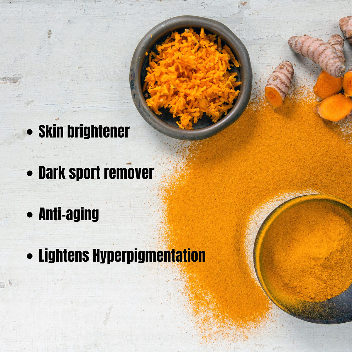 Turmeric and Kojic Skin Brightening Soap displayed next to natural ingredients