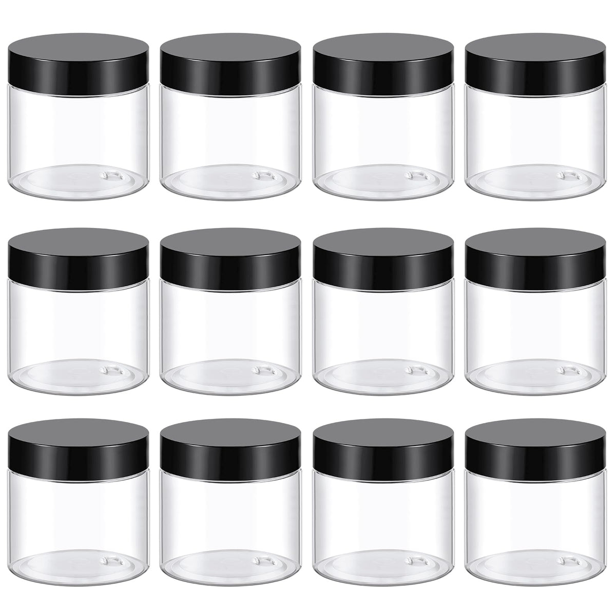 TUZAZO 36-pack clear plastic containers with black lids front view