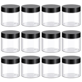 TUZAZO 36-pack clear plastic containers with black lids front view