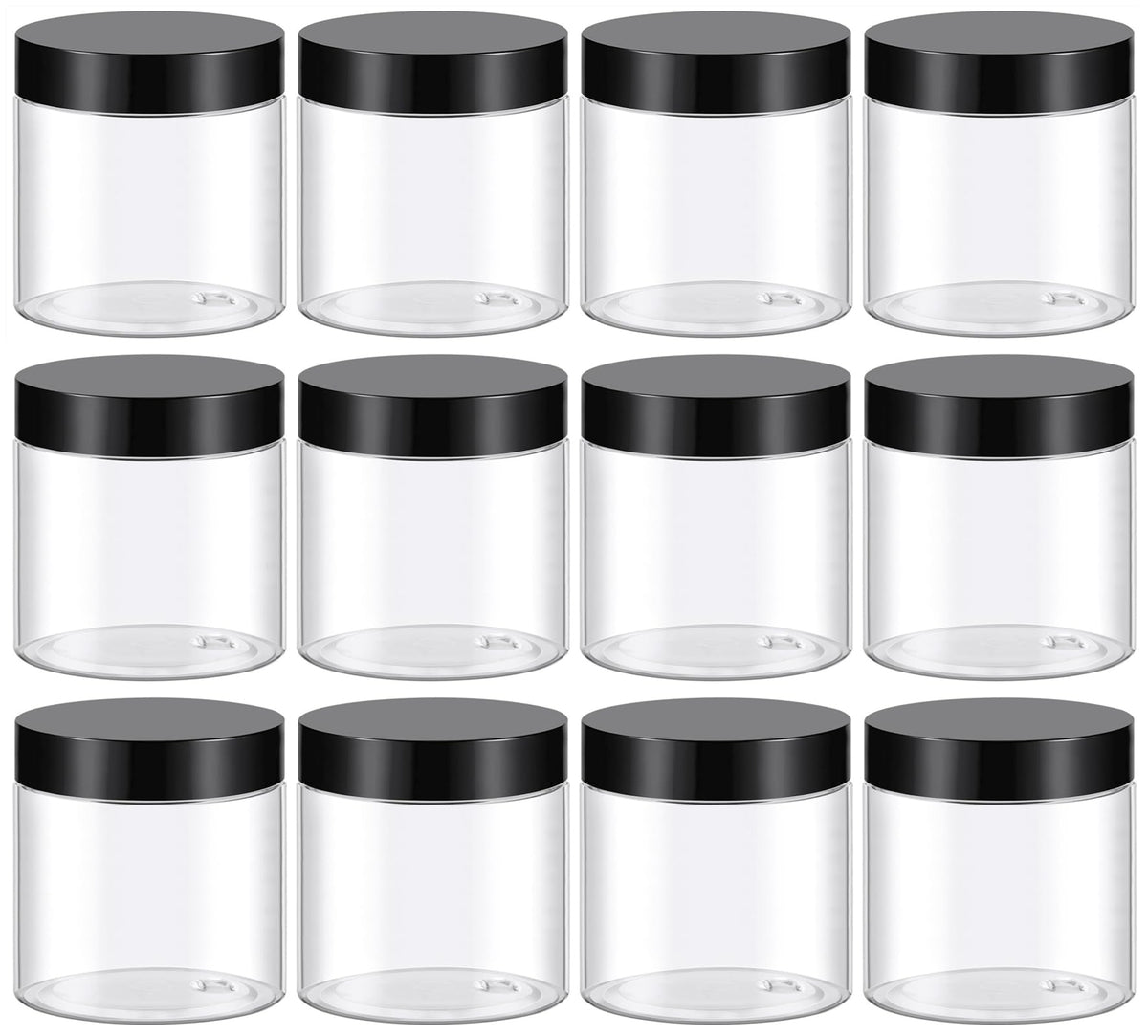 TUZAZO 4 Oz plastic containers with black lids front view