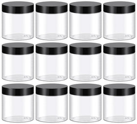 TUZAZO 4 Oz plastic containers with black lids front view