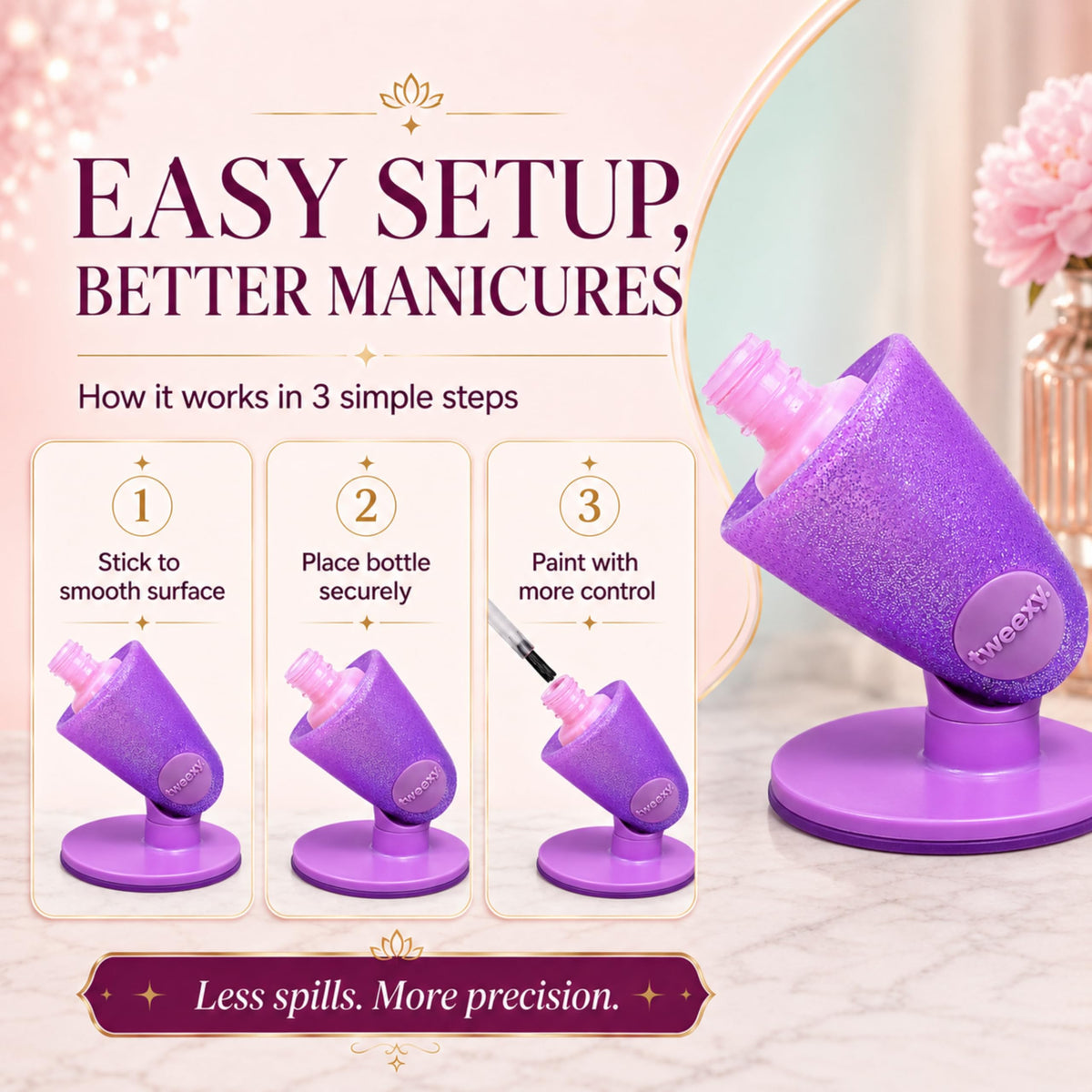 tweexy Hinge Nail Polish Holder in use during manicure