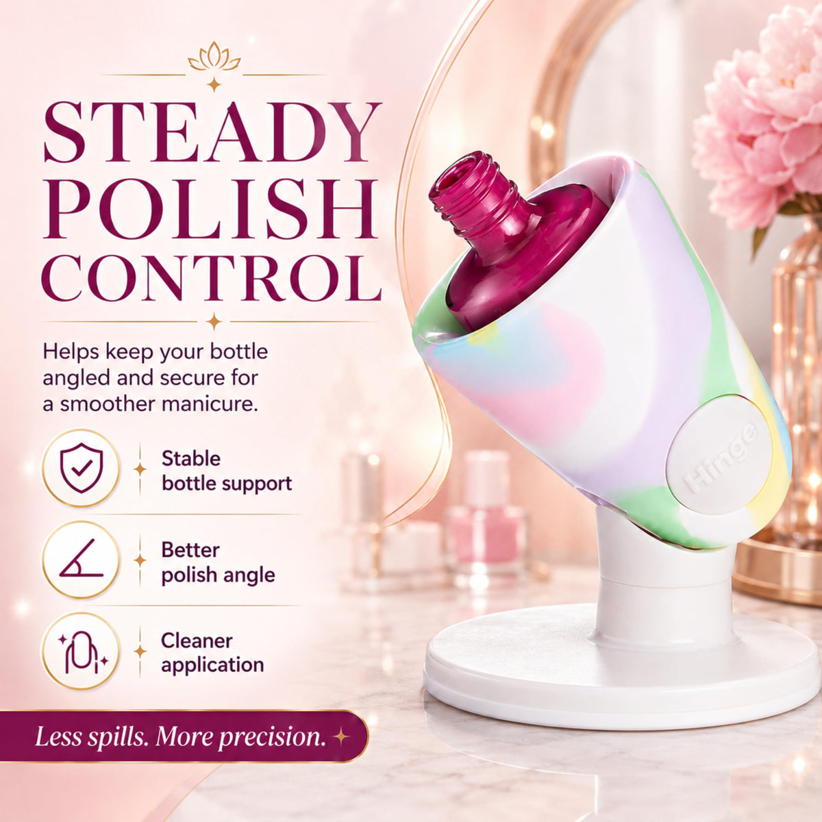 tweexy Hinge Nail Polish Holder showing IntelliStick Technology close-up