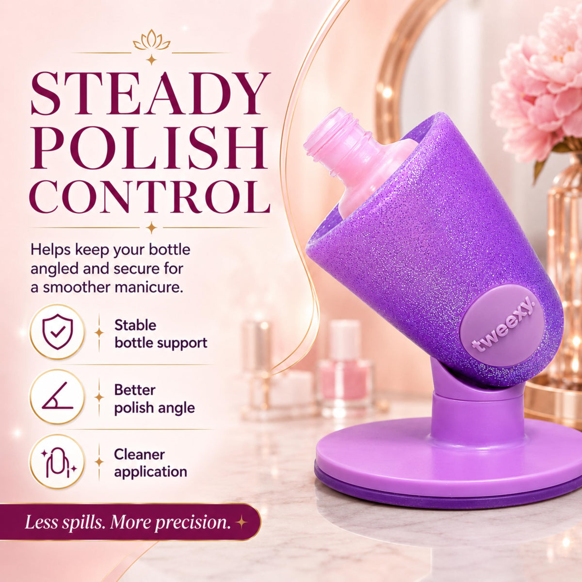 tweexy Hinge Nail Polish Holder side view with nail polish bottle