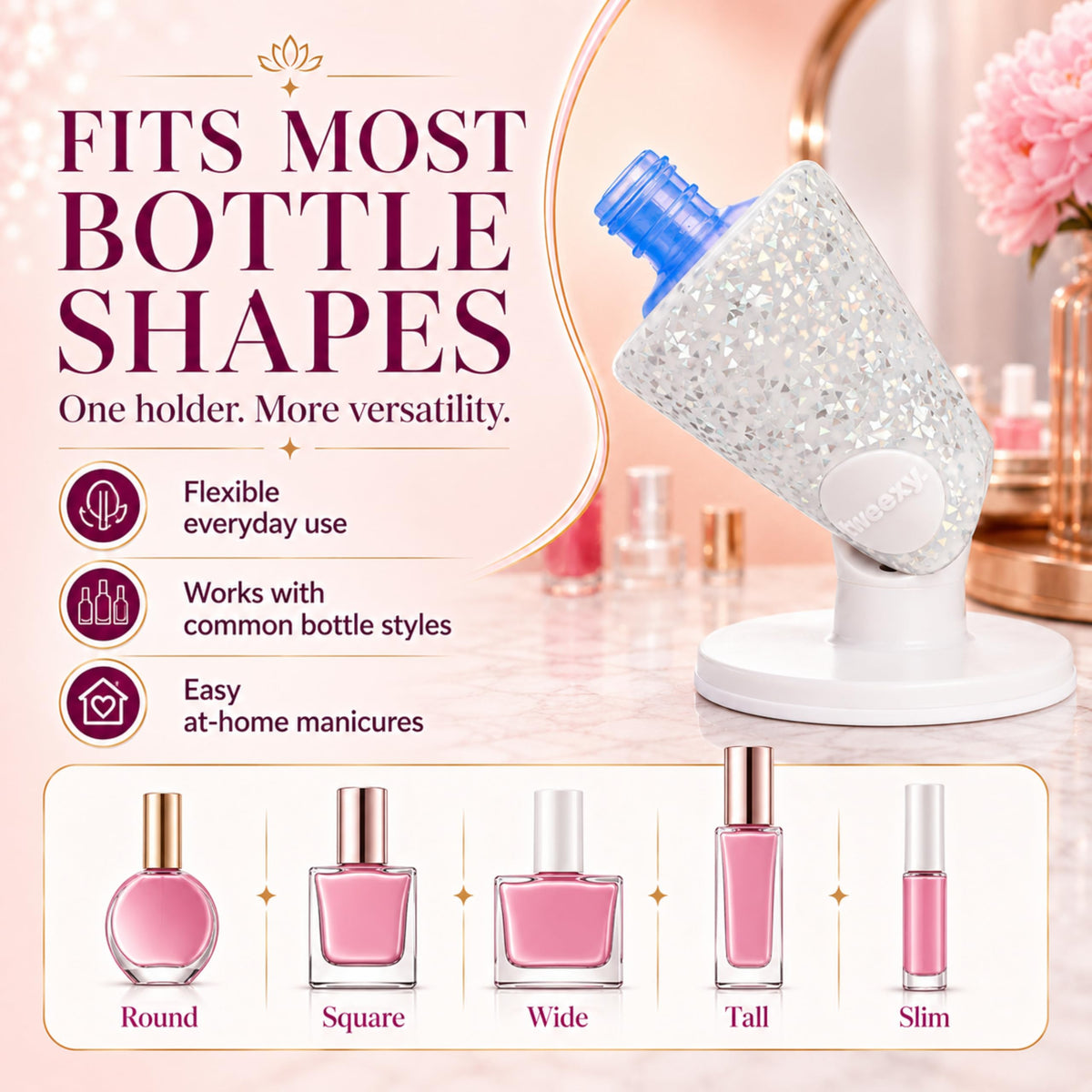 Tweexy Hinge Nail Polish Holder with a nail polish bottle secured