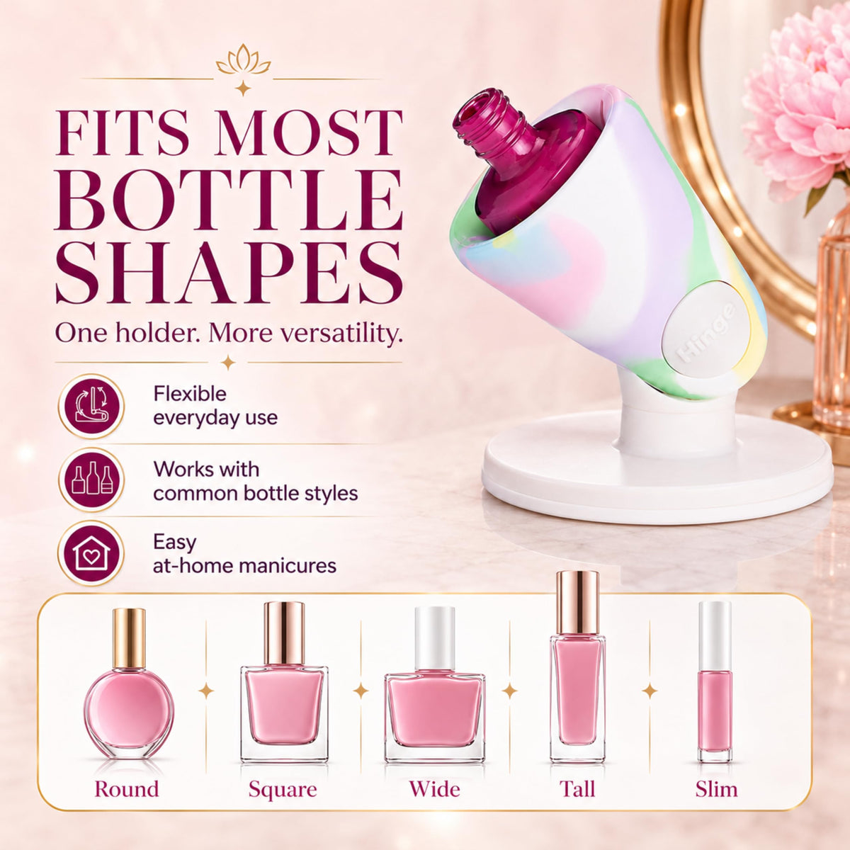 tweexy Hinge Nail Polish Holder with nail polish bottle secured