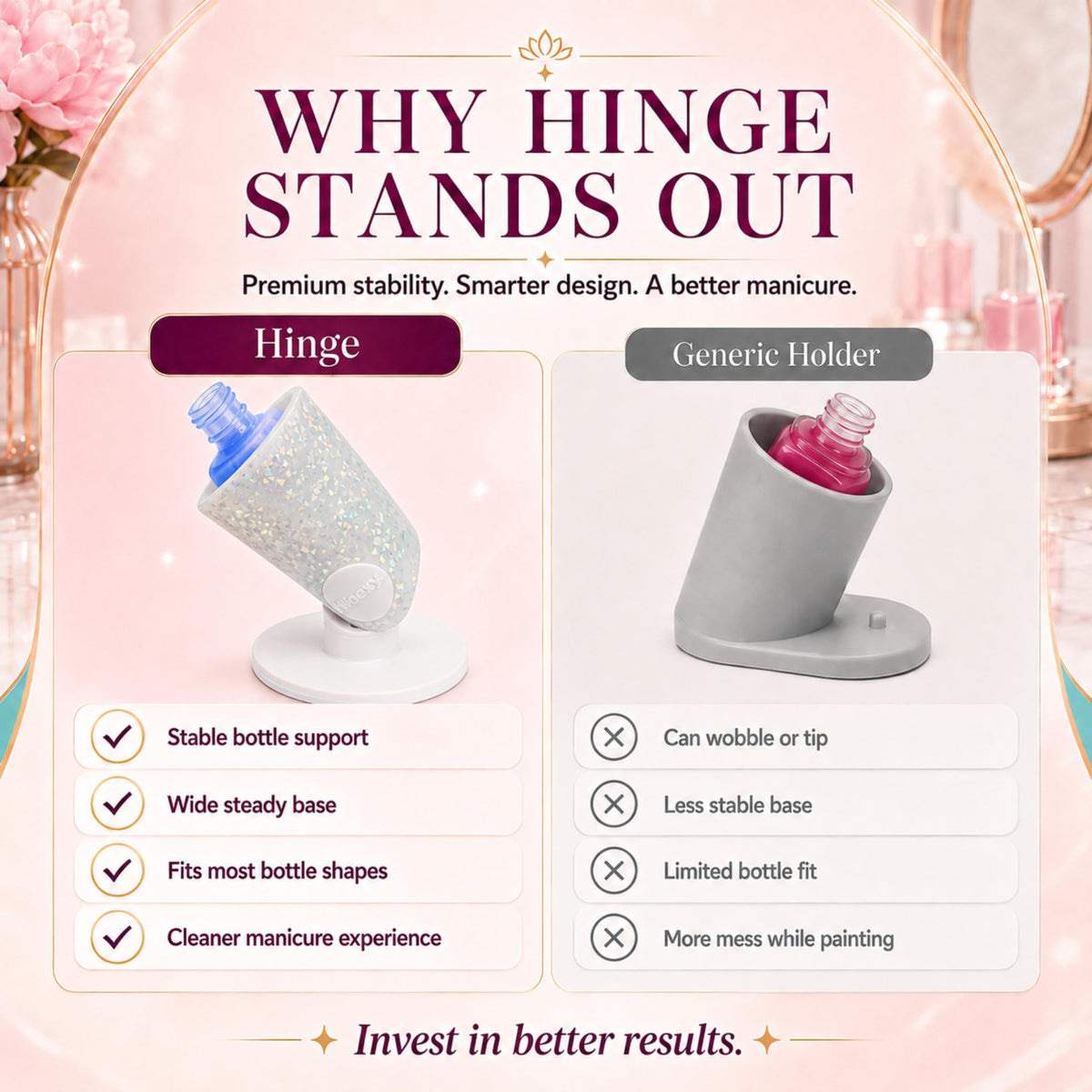 Tweexy Hinge Nail Polish Holder with various nail polish bottles