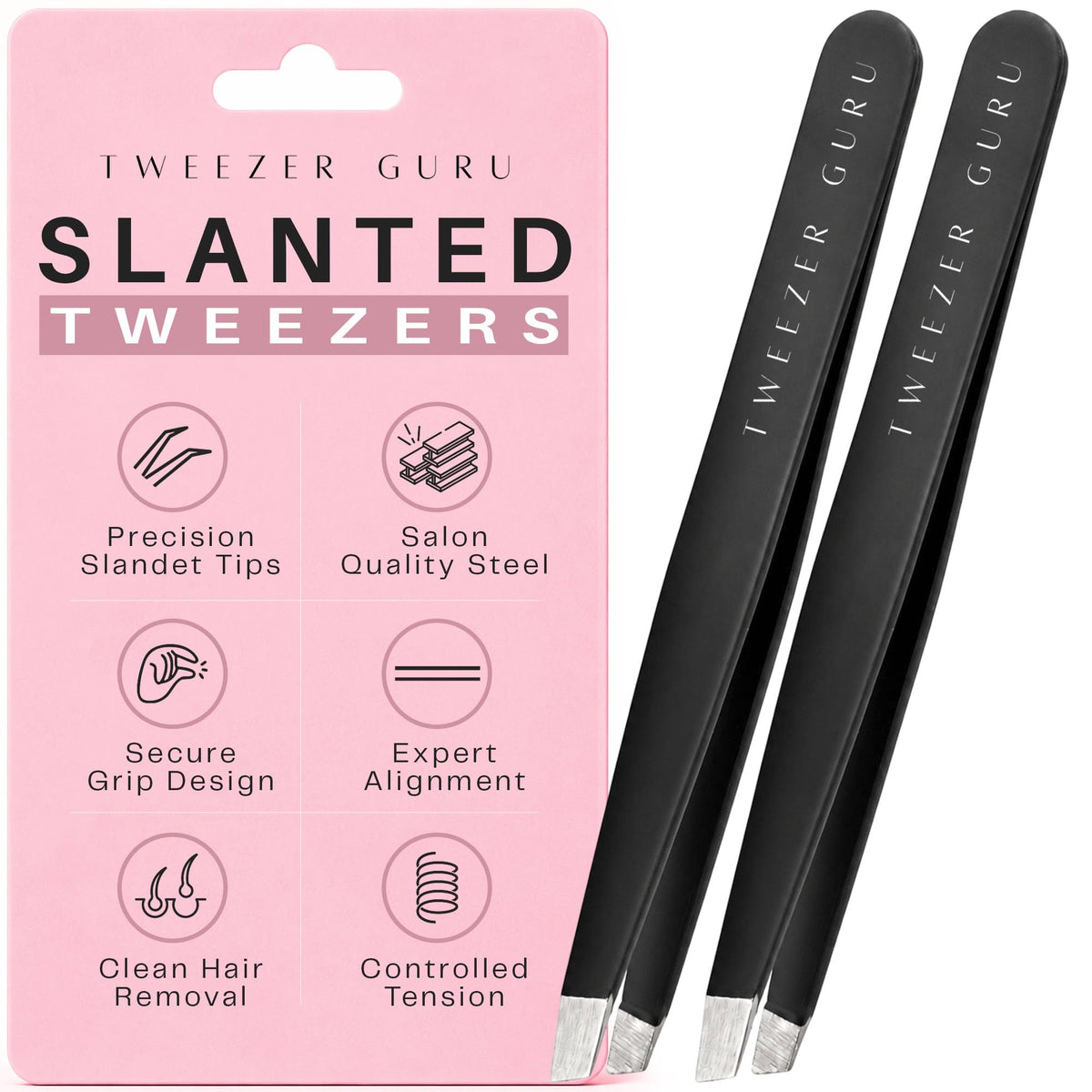 TWEEZER GURU Precision Slant-Pointed Eyebrow Tweezers front view