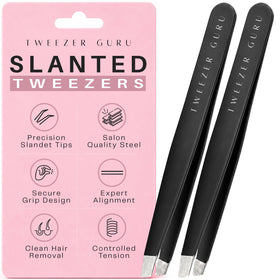 TWEEZER GURU Precision Slant-Pointed Eyebrow Tweezers front view
