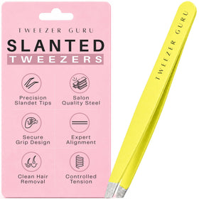 TWEEZER GURU Precision Slant-Pointed Eyebrow Tweezers in yellow front view
