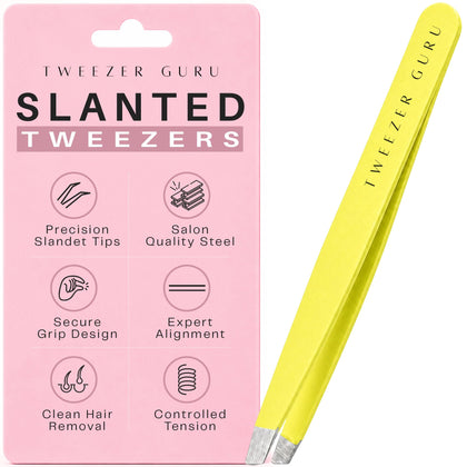 TWEEZER GURU Precision Slant-Pointed Eyebrow Tweezers in yellow front view