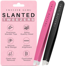TWEEZER GURU Precision Slant-Pointed Tweezers black and pink front view