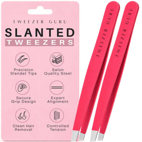 TWEEZER GURU precision slant-pointed tweezers in bright pink