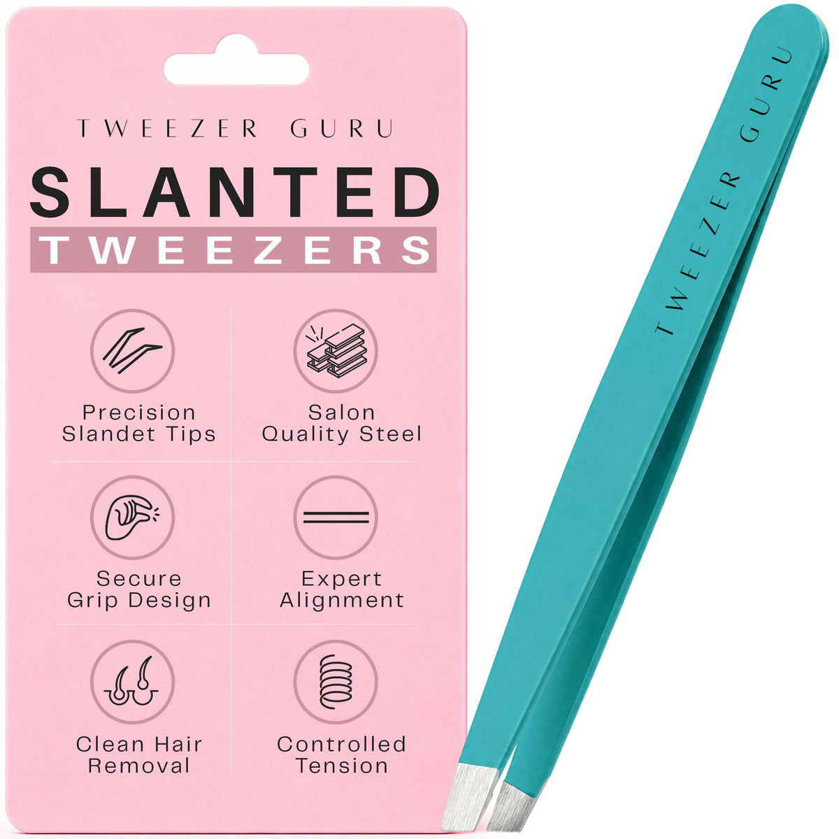TWEEZER GURU Precision Slant-Pointed Tweezers in teal front view