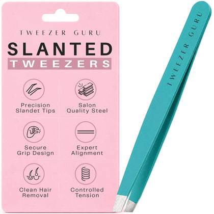 TWEEZER GURU Precision Slant-Pointed Tweezers in teal front view