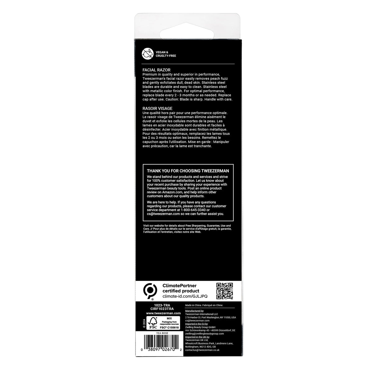 Tweezerman Facial Razor Tea Rose in use on skin